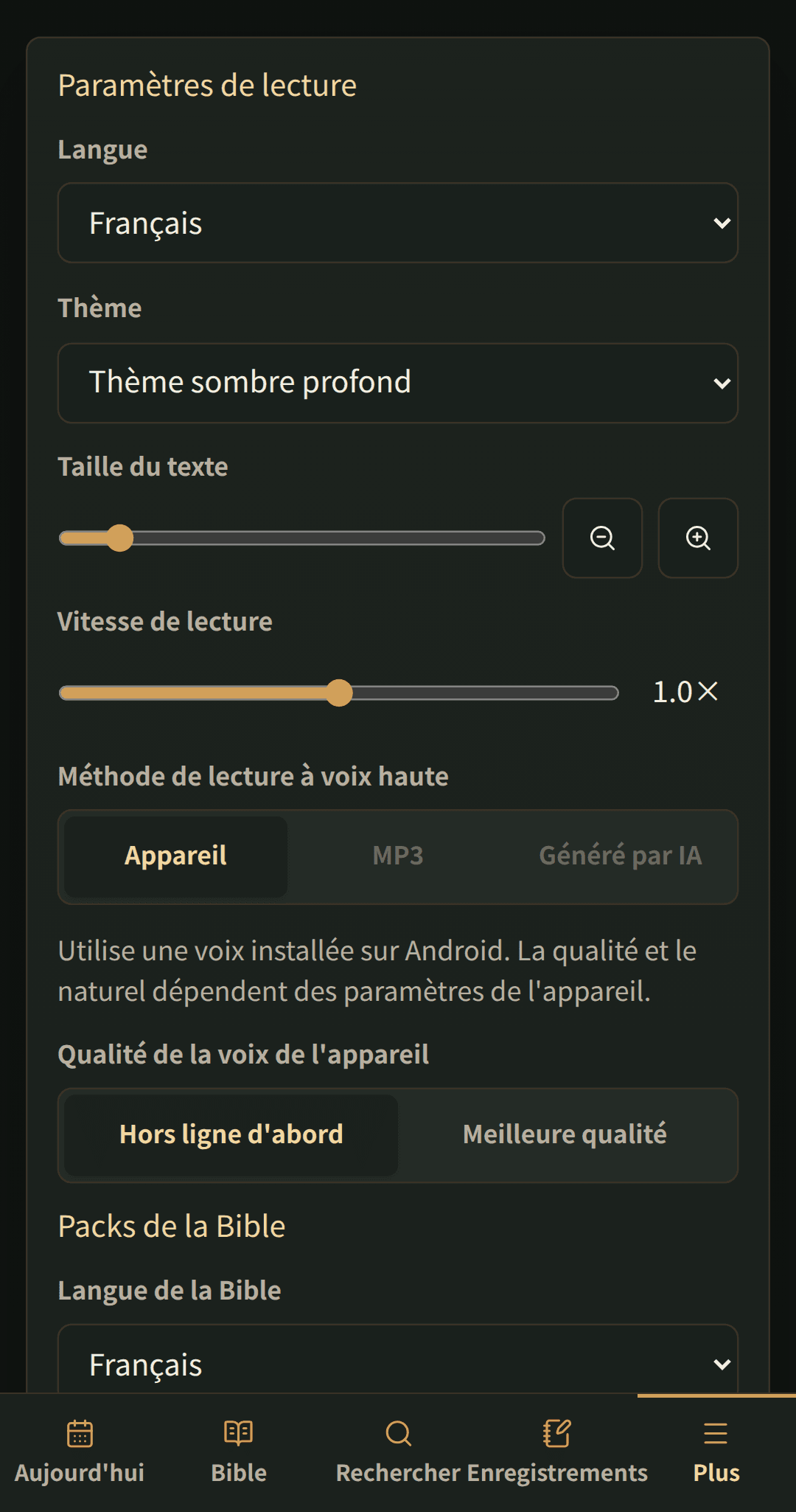 Vitesse de lecture · Appareil