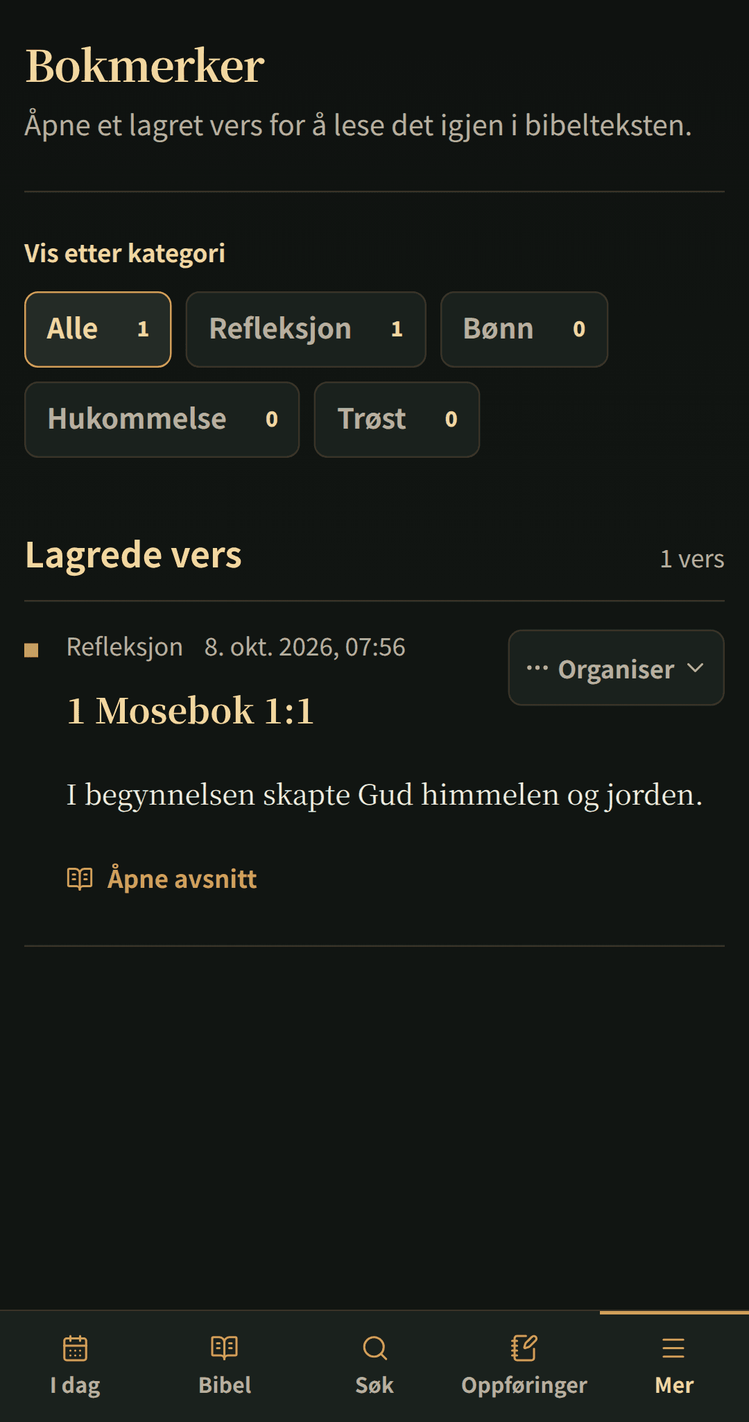 Lagrede bibelvers organisert i en fokusert bokmerkeliste.