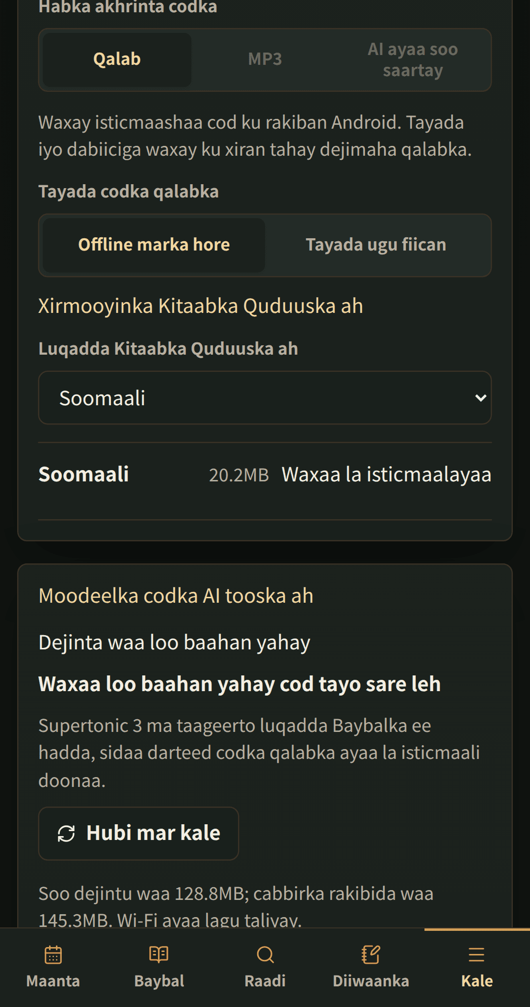 Dejinta luqadda oo leh xirmooyin Baybal oo la soo dejisan karo.
